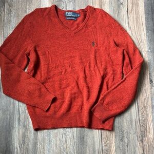 Polo by Ralph Lauren Men's V-Neck Sweater in Rust Orange